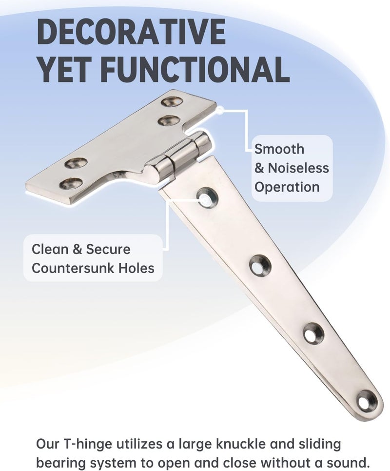 Turnirace 316 Stainless Steel 8 in x 4 in T Hinges, Marine Grade Heavy Duty Hinges with Screws for Hatch, Yacht, Gate, Door, Fence, Barn, Cabinets, Windows (2 Pack) - Image 4
